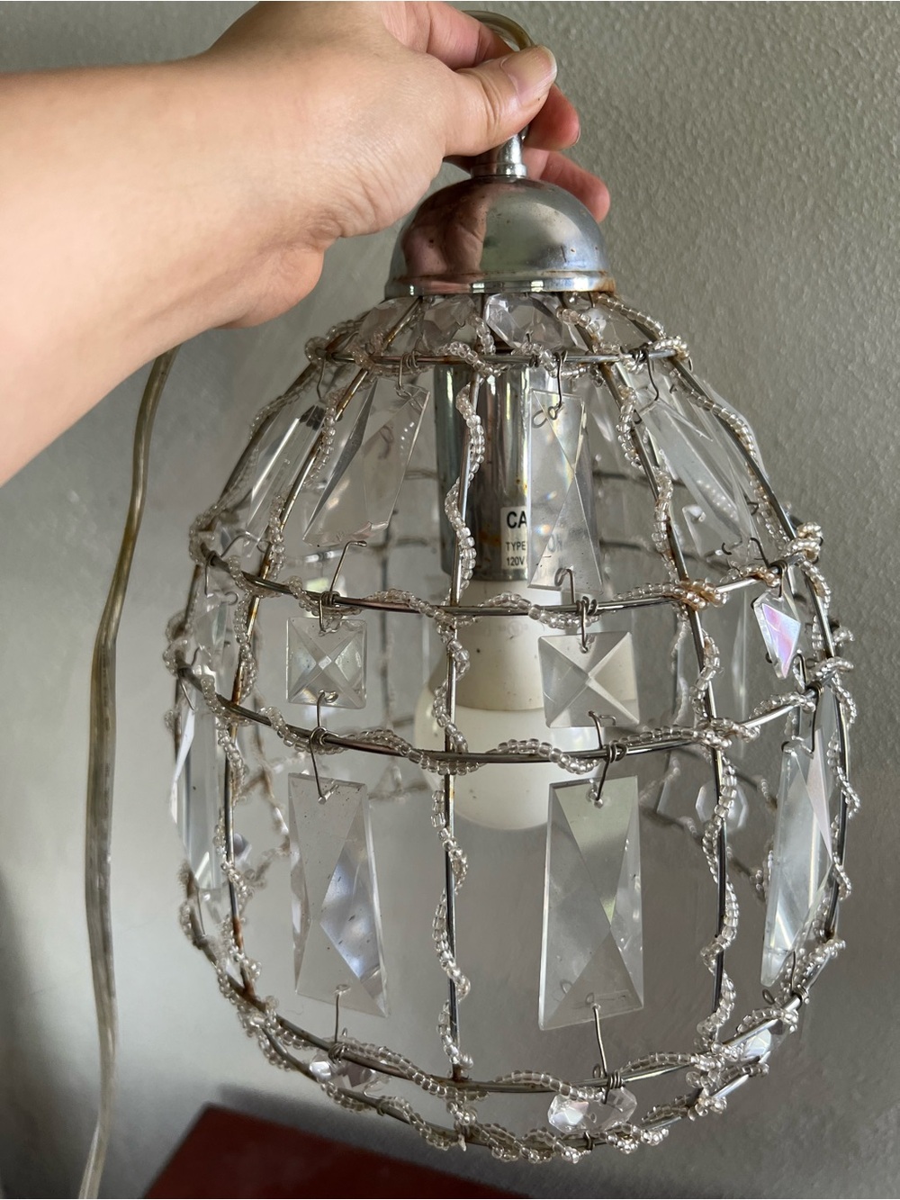 Crystal Beaded Cage Pendant Light - Clear and Silver